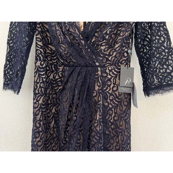 NWT Adriana Papell Black Lace Midi Floral Dress Womens 10P Party Holiday Wedding - Picture 5 of 16